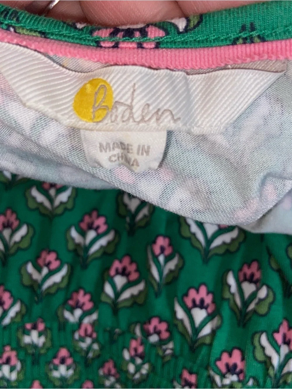 Boden Dress Womens Size 12 Highland Geo Floral Kelly Green Smocked Waist Pockets - Picture 11 of 14